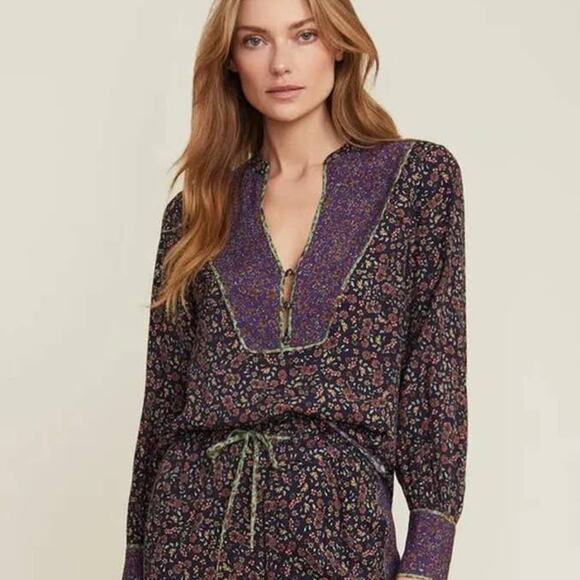 VERONICA BEARD Betta floral blouse Green Purple Size 0 NWT - Picture 1 of 16